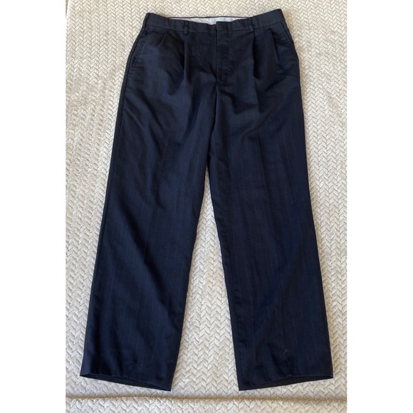 Towncraft Other - Towncraft Mens Navy Blue Pinstripe Pleated Suit Pants 34x30 Wool Blend Trousers